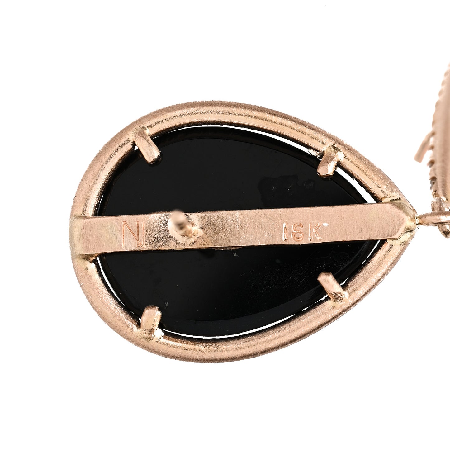 18K Rose Gold Diamond Pink Opal Black Onyx Drop Earrings