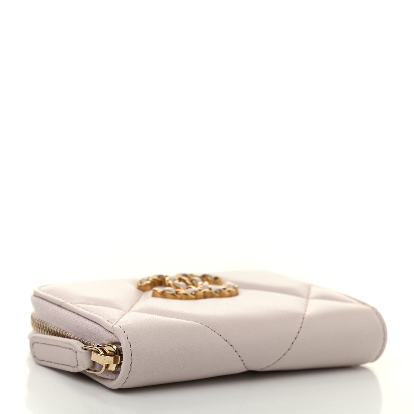Lambskin Quilted 19 Zip Around Coin Purse Wallet Light Purple