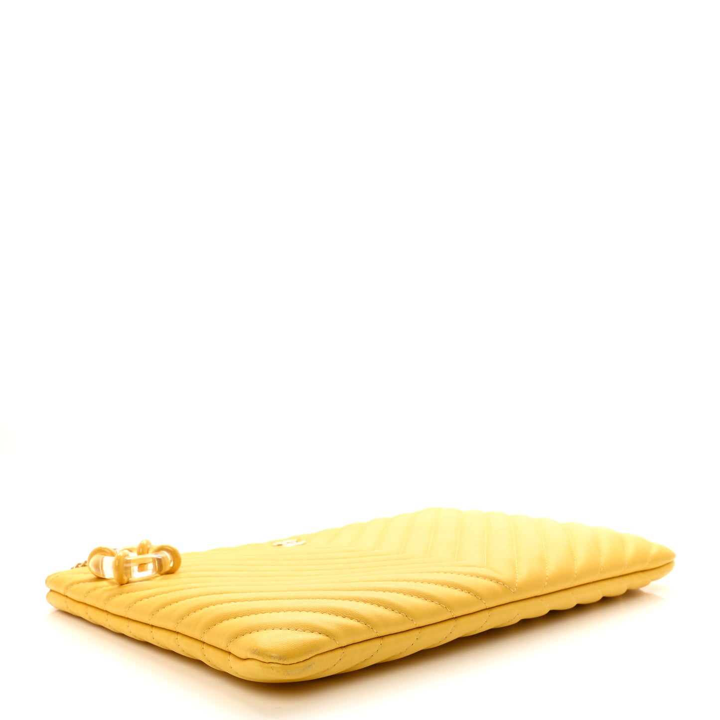 Lambskin Chevron Quilted Charms Medium Cosmetic Case Yellow