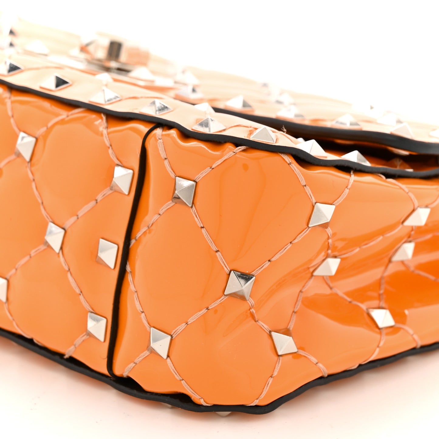Patent Small Rockstud Spike Shoulder Bag Orange