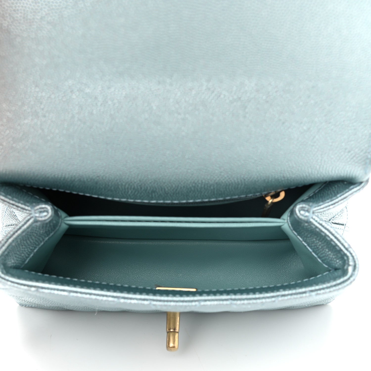 Chanel Metallic Caviar Quilted Extra Mini Coco Handle Flap Light Blue 5 of 10