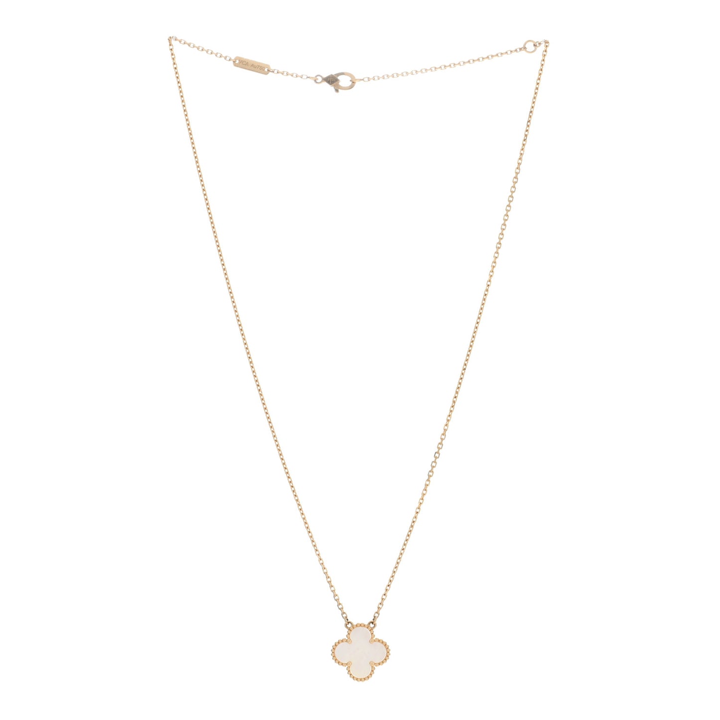 18K Yellow Gold Mother of Pearl Vintage Alhambra Pendant Necklace