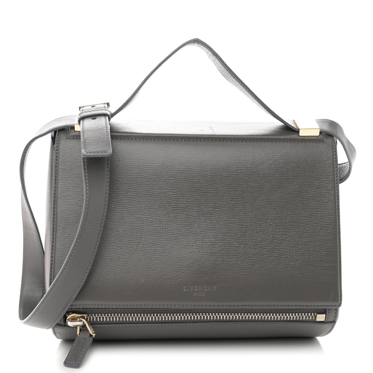 Textured Calfskin Medium Pandora Box Crossbody Bag Black