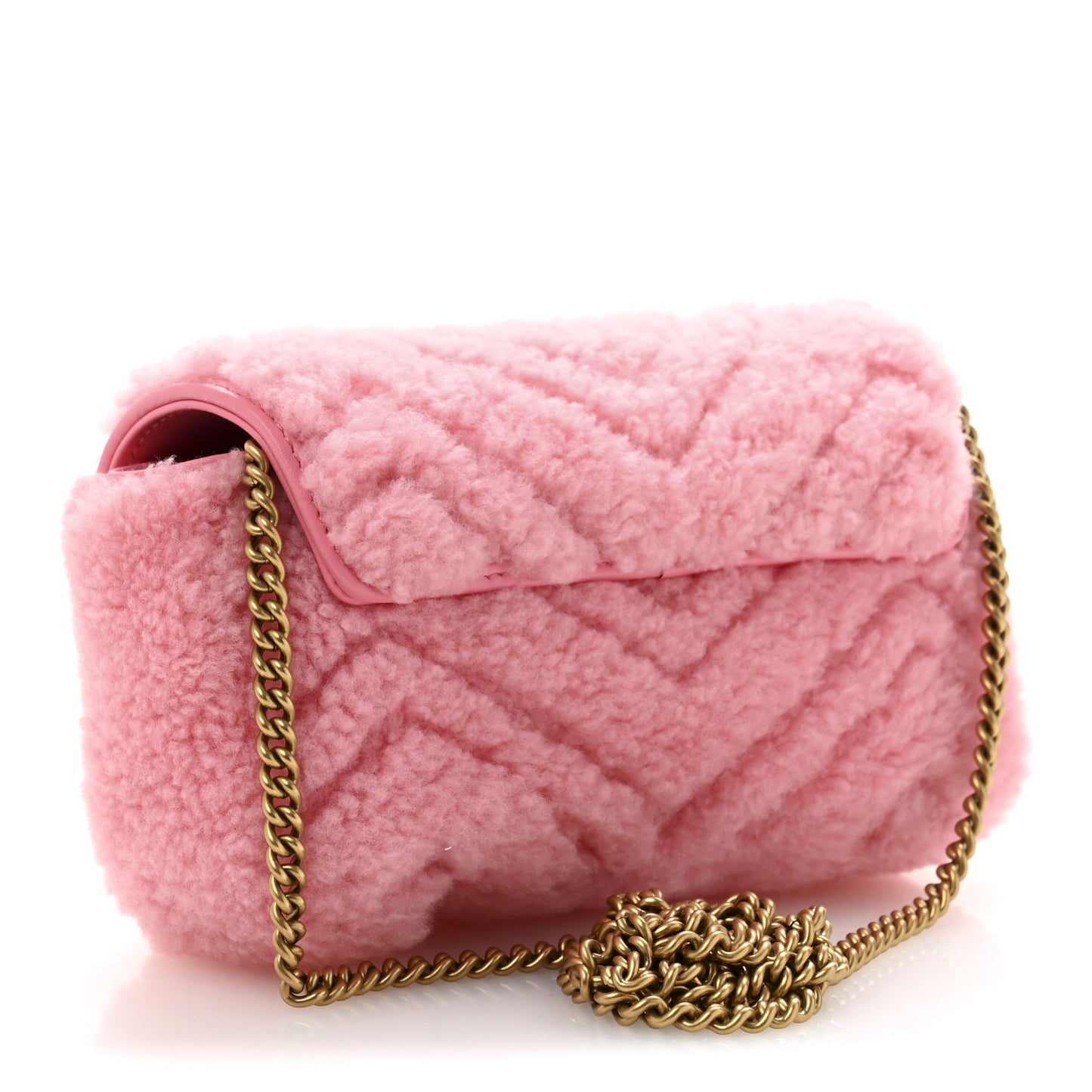 Shearling Matelasse Super Mini GG Marmont Shoulder Bag Lotus Pink
