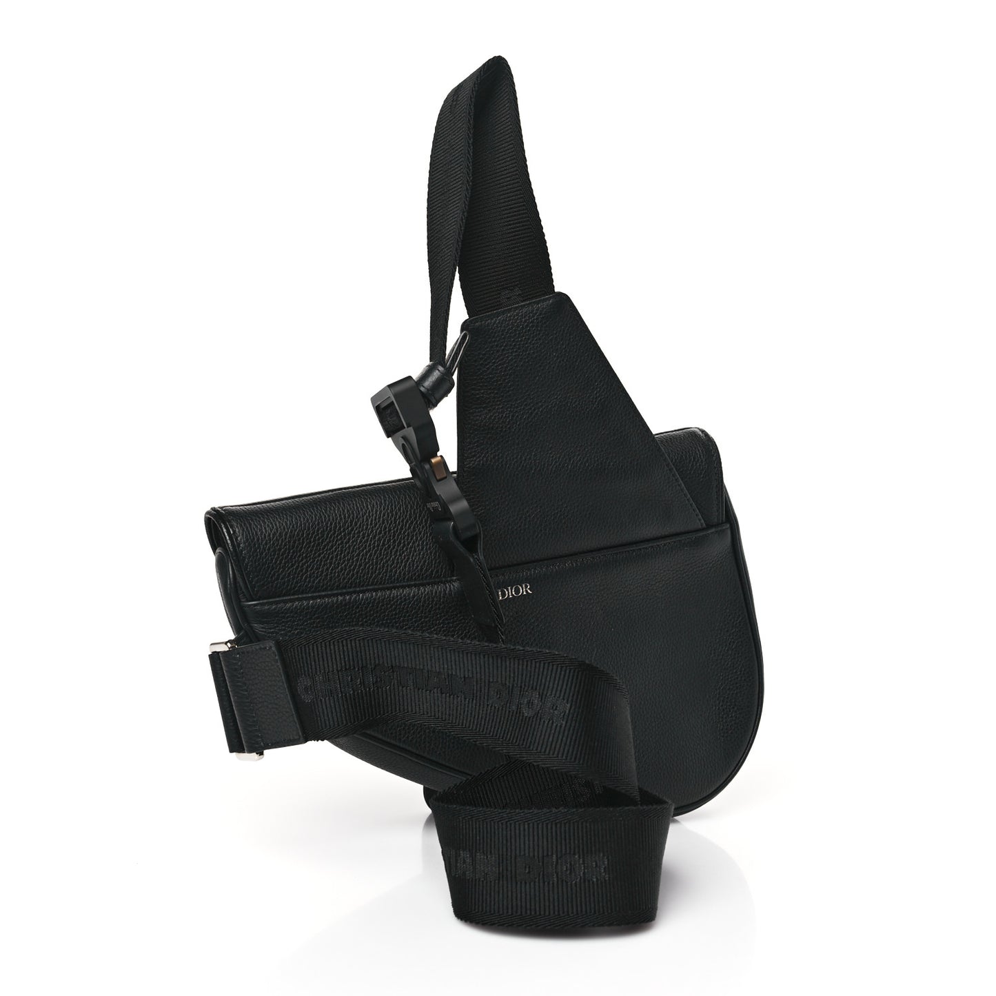 Grained Calfskin Mens Saddle Bag Black
