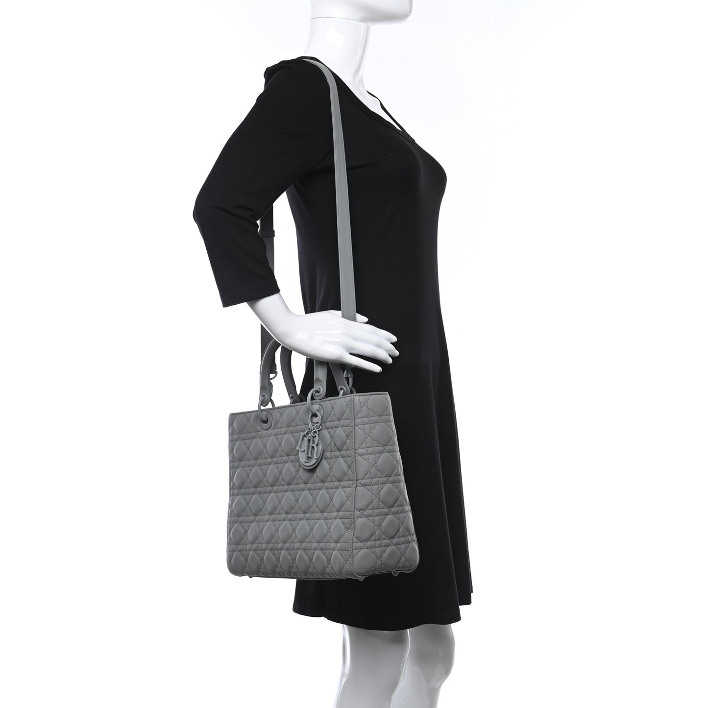 Ultra Matte Calfskin Cannage Large Lady Dior Grey Stone