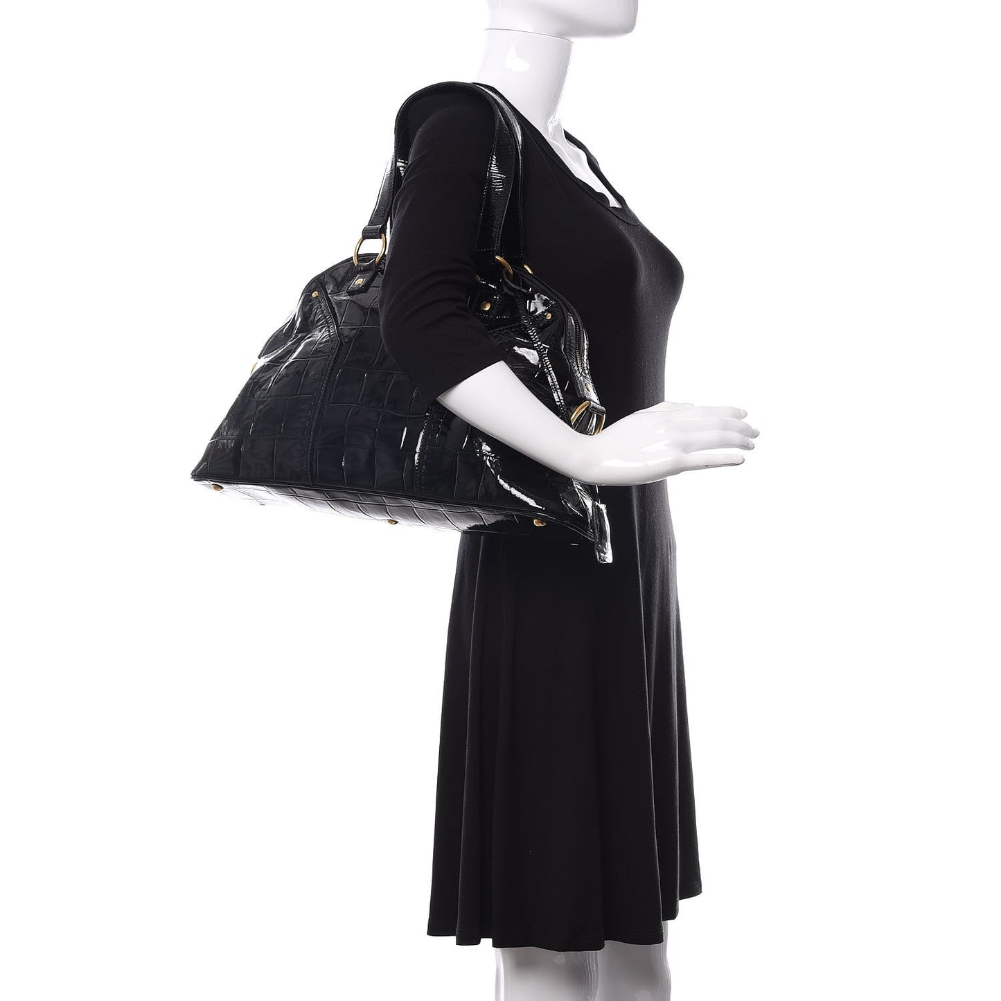 Crocodile Embossed Patent Large Muse Black