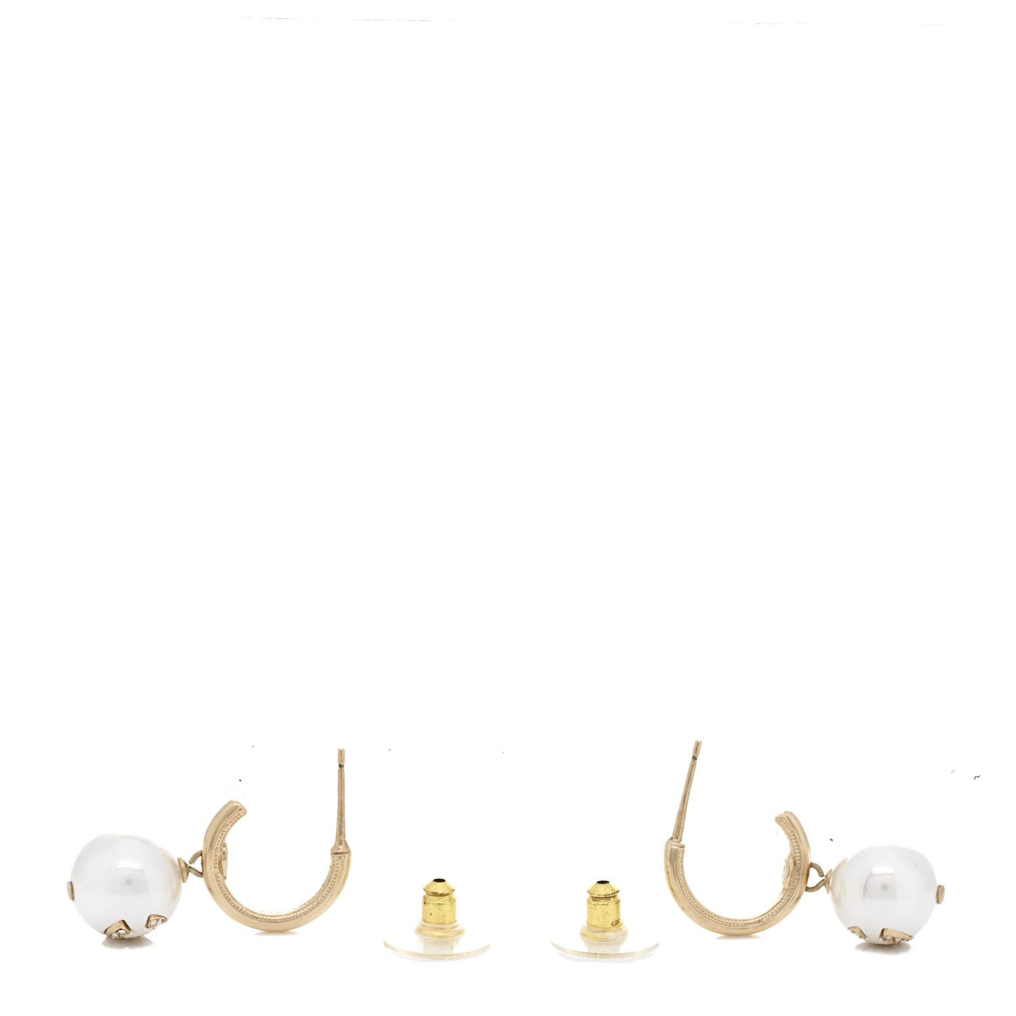 Pearl Crystal CC Drop Earrings Gold Pearly White