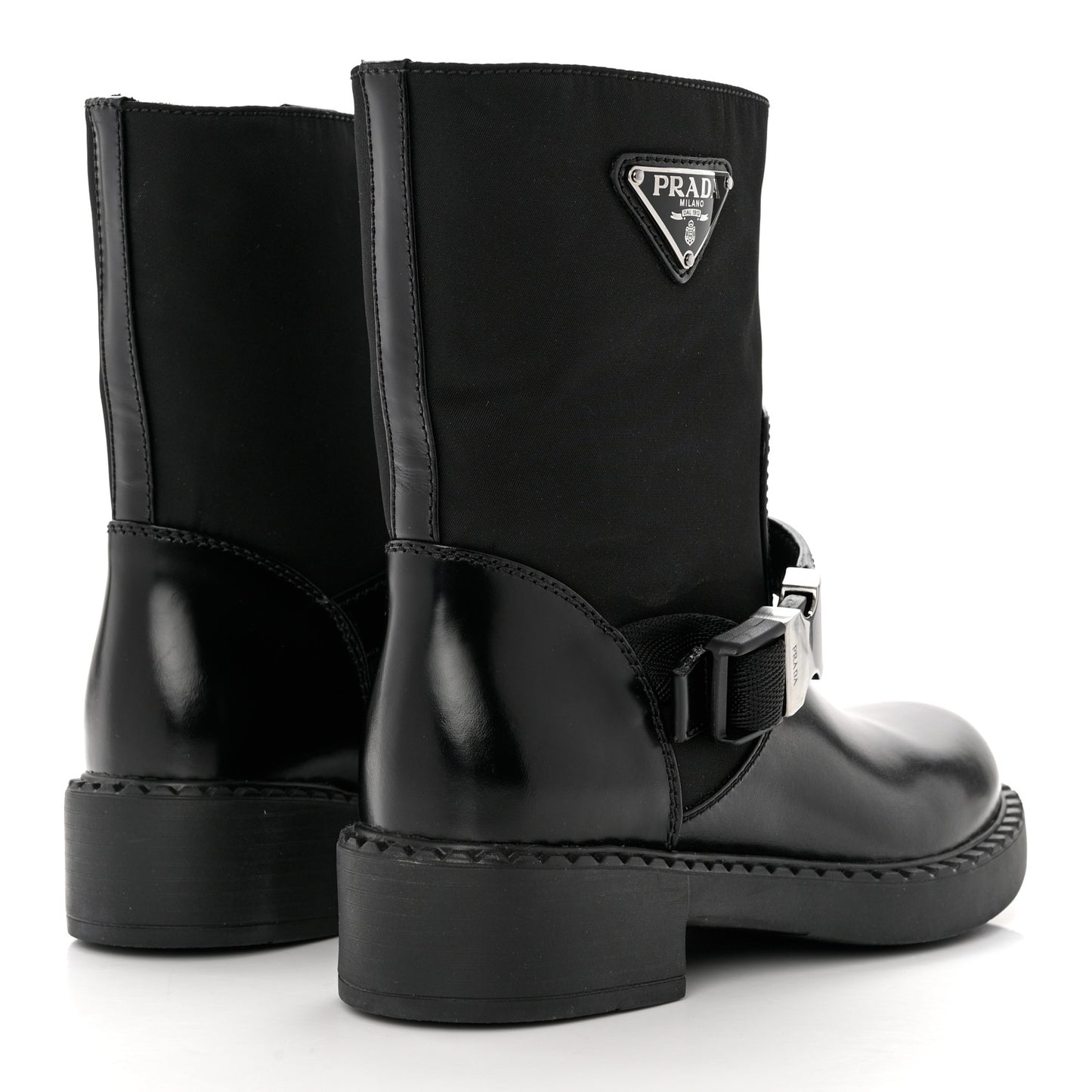 Spazzolato Re-Nylon Metal Triangle Logo Buckled 50mm Biker Boots 35 Black