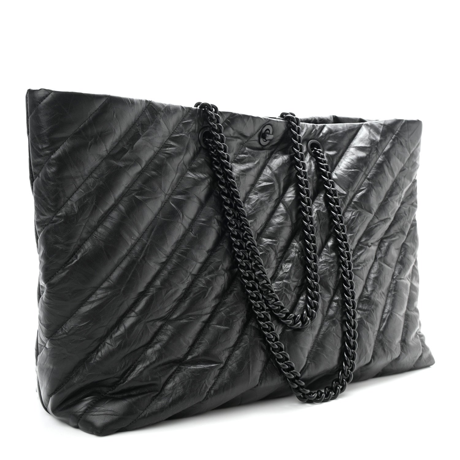 Balenciaga Crushed Calfskin Quilted Matte Black Hardware Large Crush Carry All Tote Bag Black 3 of 10