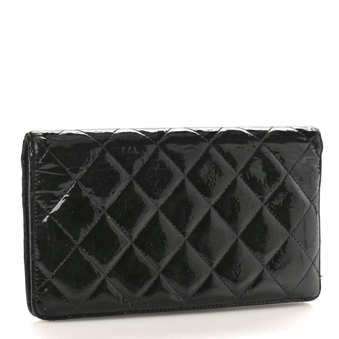 Patent Calfskin Quilted Yen Wallet Black