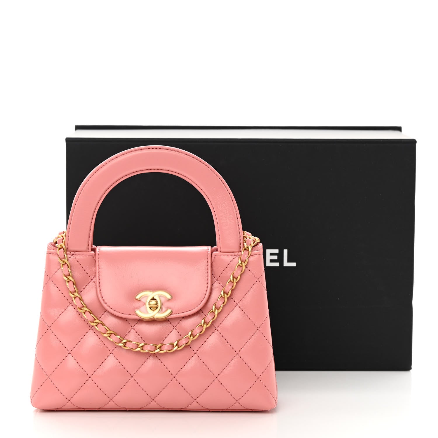 Chanel Shiny Aged Calfskin Quilted Nano Kelly Shopper Coral Pink 11 of 11