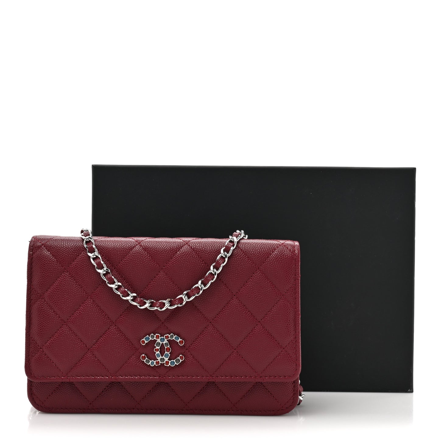 Caviar Quilted Glass Wallet On Chain WOC Burgundy