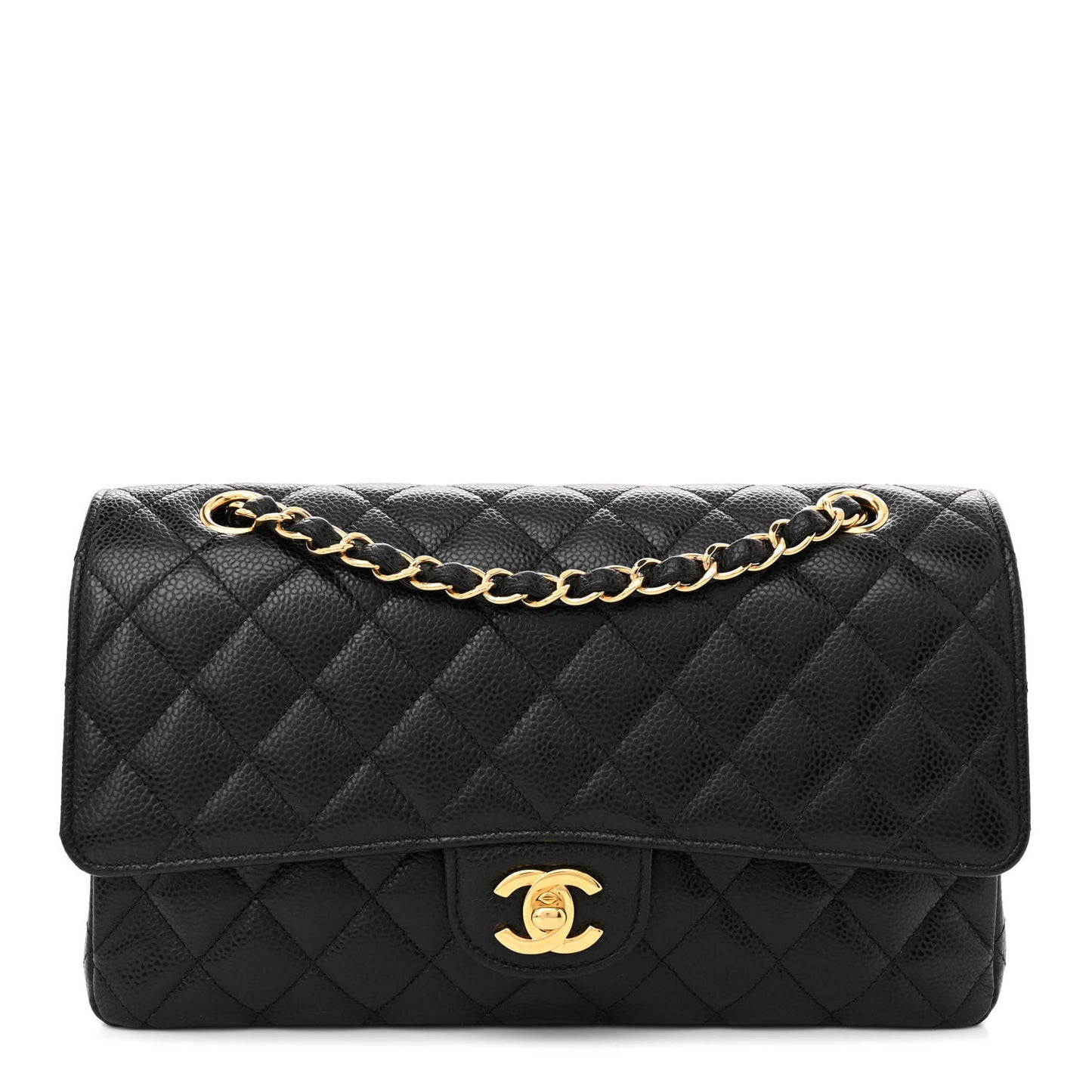 Caviar Quilted Medium Double Flap Black