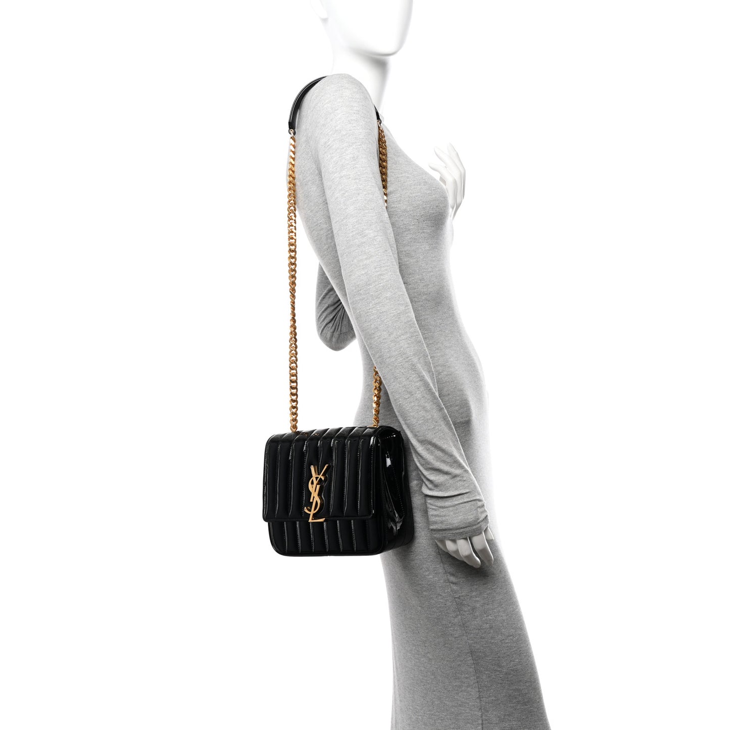 Patent Calfskin Matelasse Monogram Medium Vicky Chain Bag Black