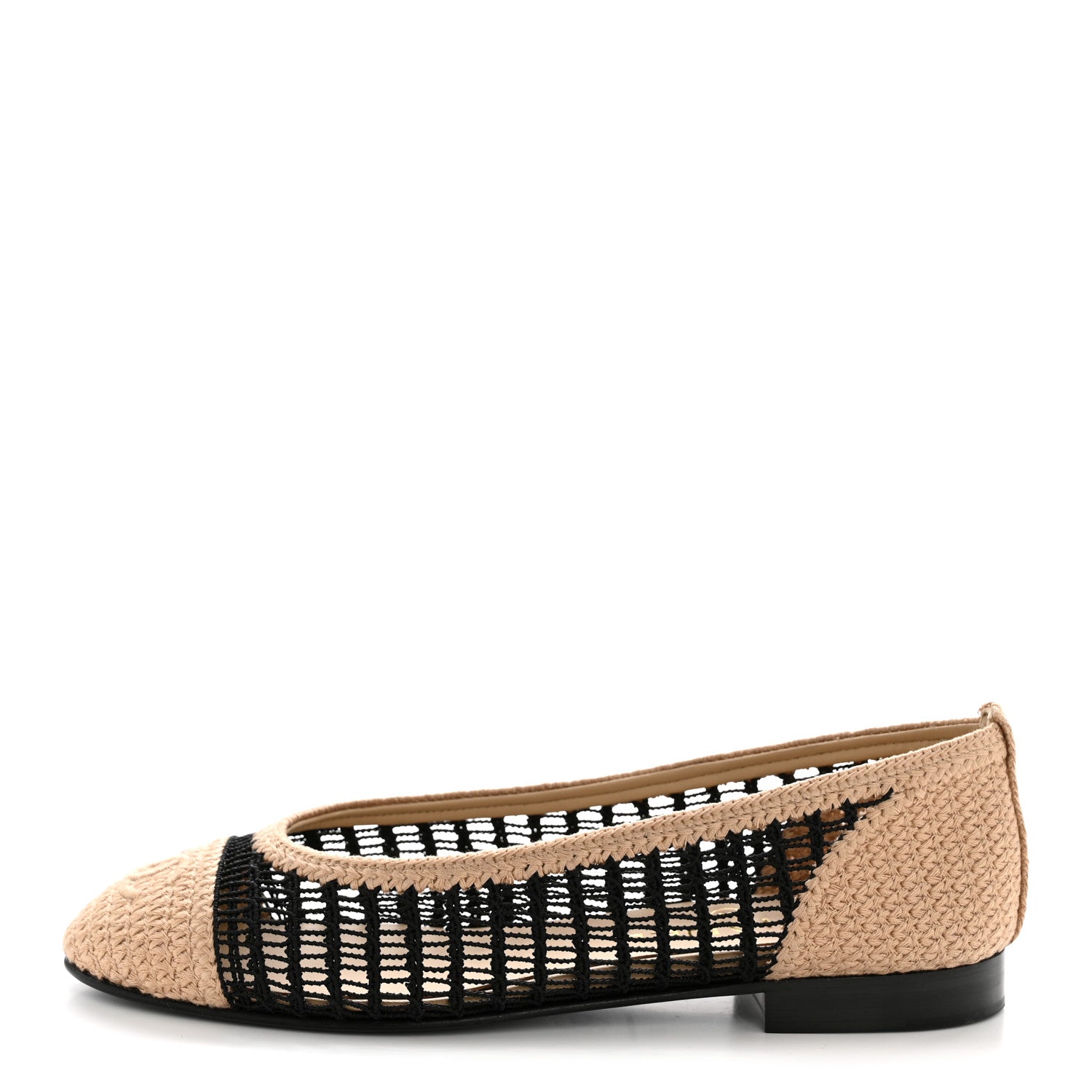 Chanel Raffia Cap Toe Ballerina Flats 37 Black Beige 1848702