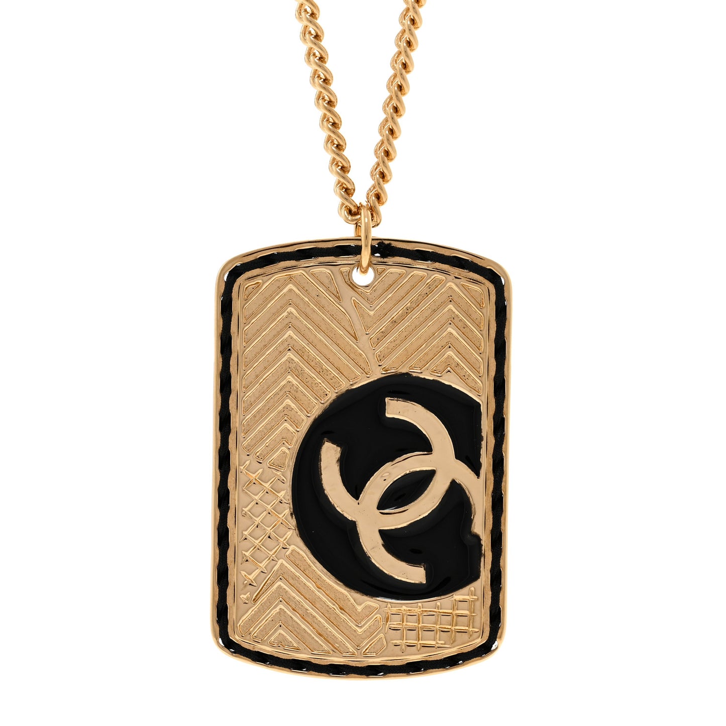 CC ID Dog Tag Charm Necklace Gold Black