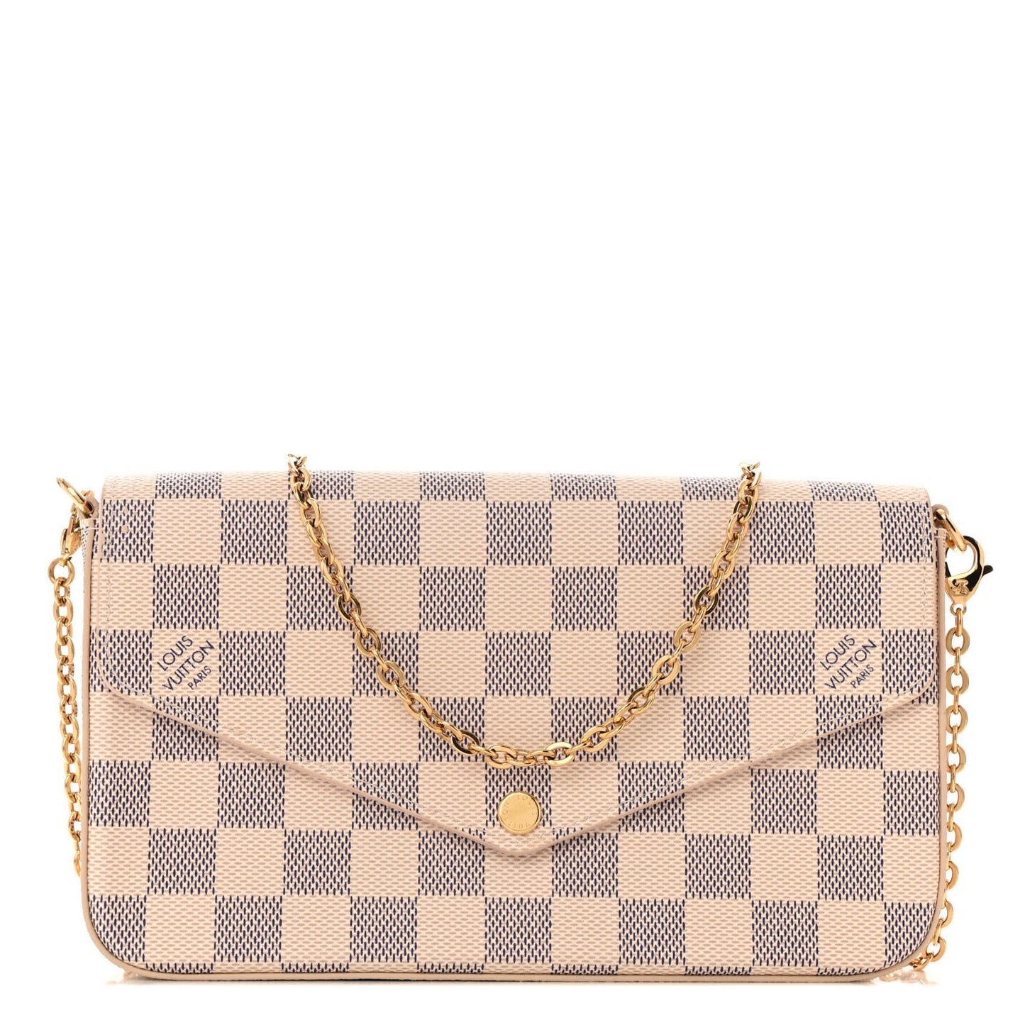 Damier Azur Pochette Felicie Chain Wallet Rose Ballerine