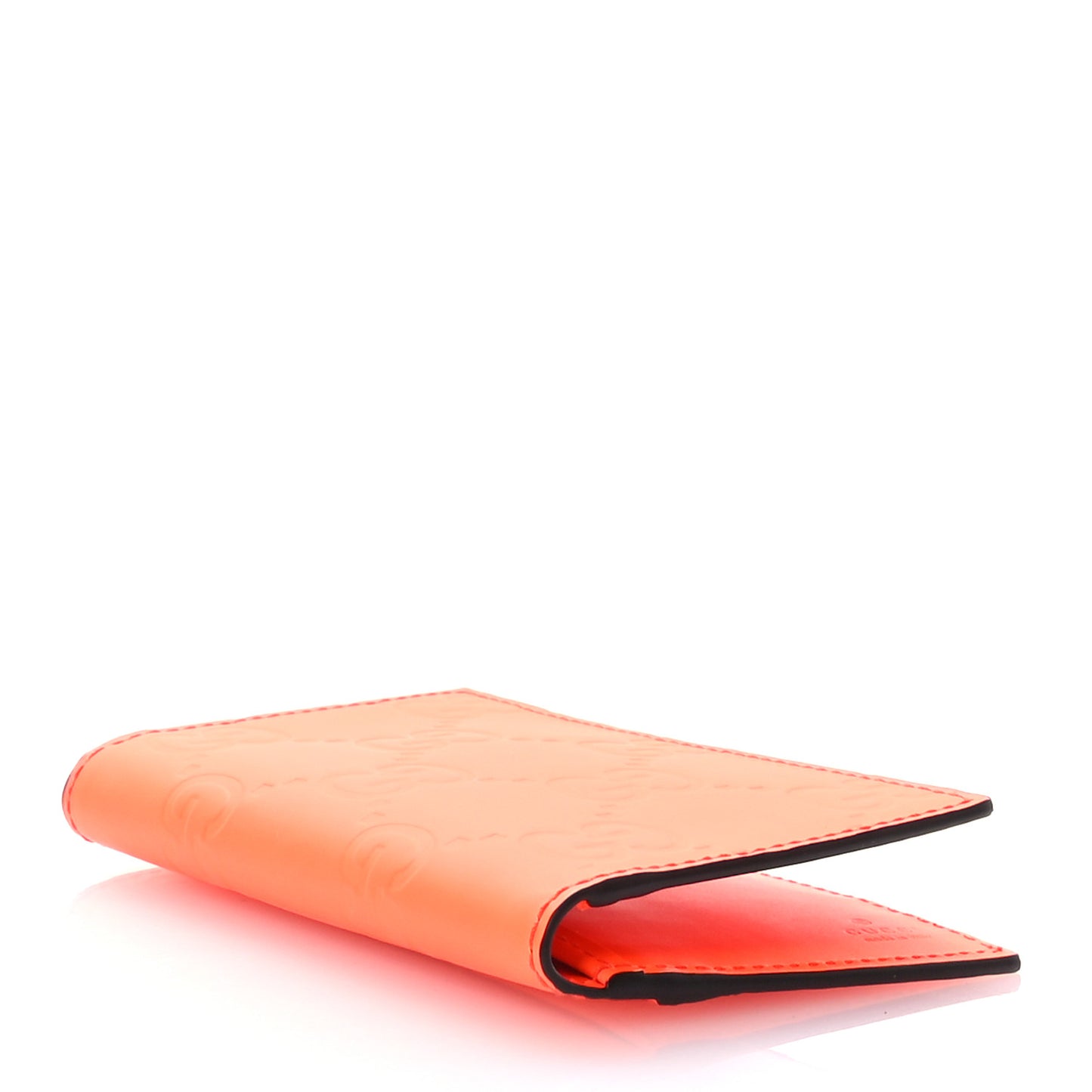 Rubber Effect GG Embossed Long Card Case New Orange Fluo
