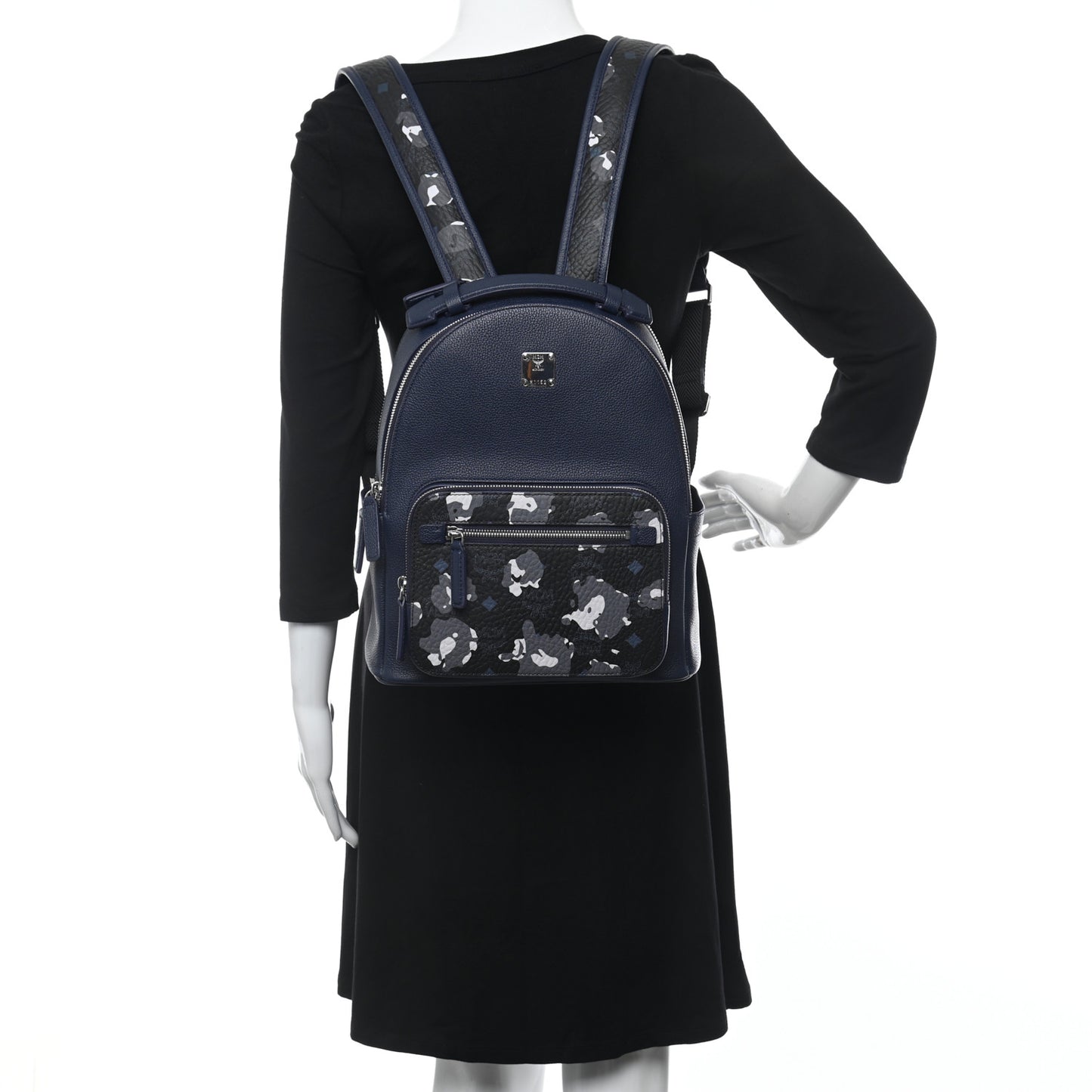 Calfskin Visetos Floral Leopard Klassik Small Stark Backpack Blue Black