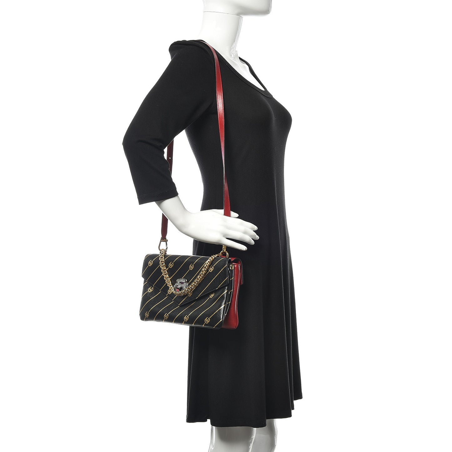 Calfskin Diagonal GG Medium Thiara Double Envelope Shoulder Bag Black Red