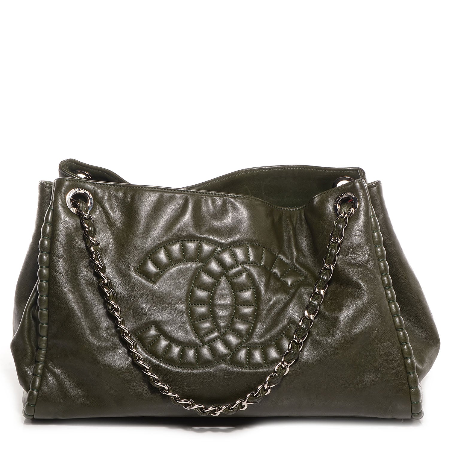 Chanel Calfskin On The Bund Open Accordion Tote Dark Khaki 73479