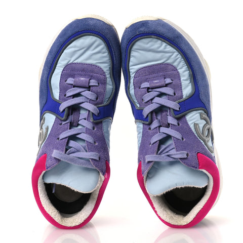 Nylon Calfskin Suede CC Womens Sneakers 40 Light Blue