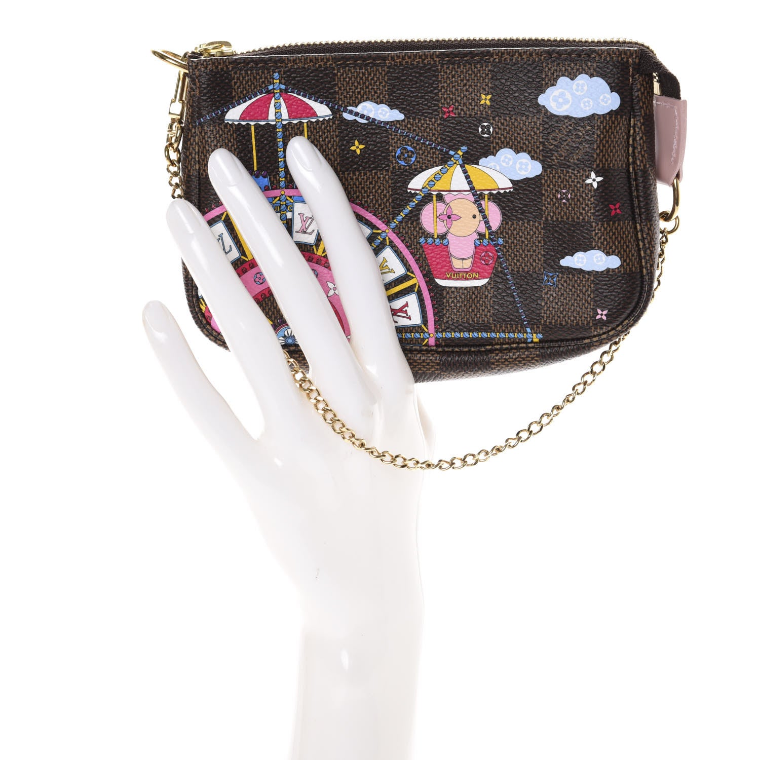 Louis Vuitton Damier Ebene 2020 Christmas Animation Big Wheel Mini Pochette Accessories Rose Ballerine 2 of 10
