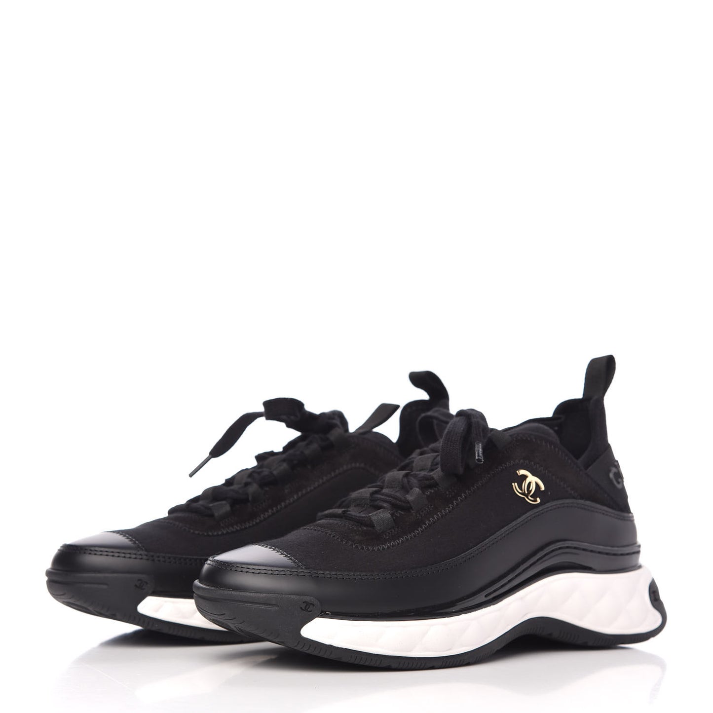 Velvet Calfskin Mixed Fibers CC Sneakers 37 Black