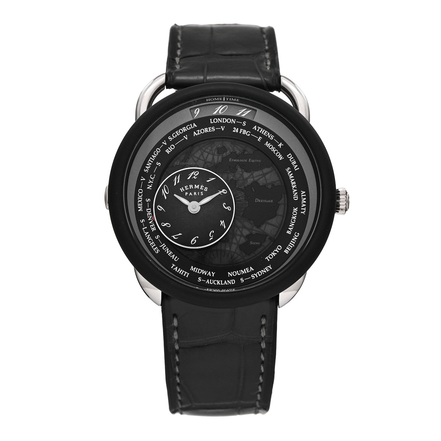 Hermes Platinum Titanium Alligator 43mm Arceau Le Temps Voyageur