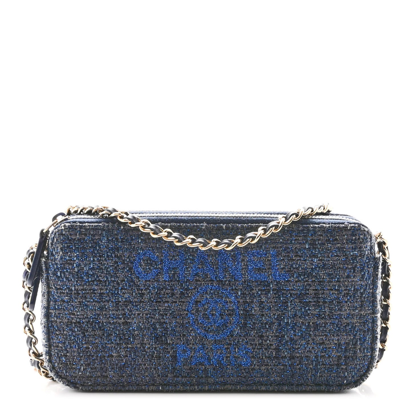 Canvas Small Deauville Clutch With Chain Blue