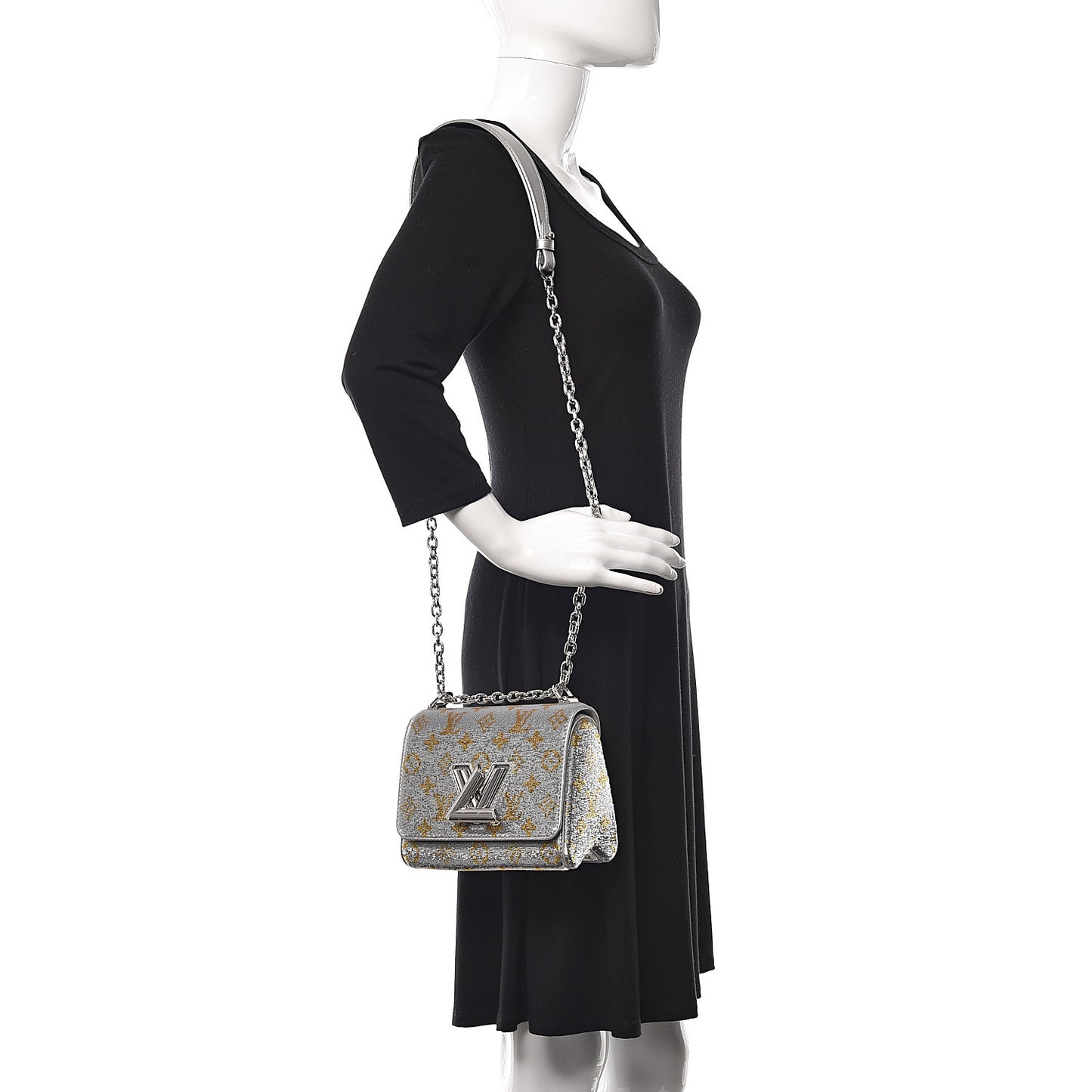 Sequins Monogram Twist Shoulder Bag PM Gold Silver