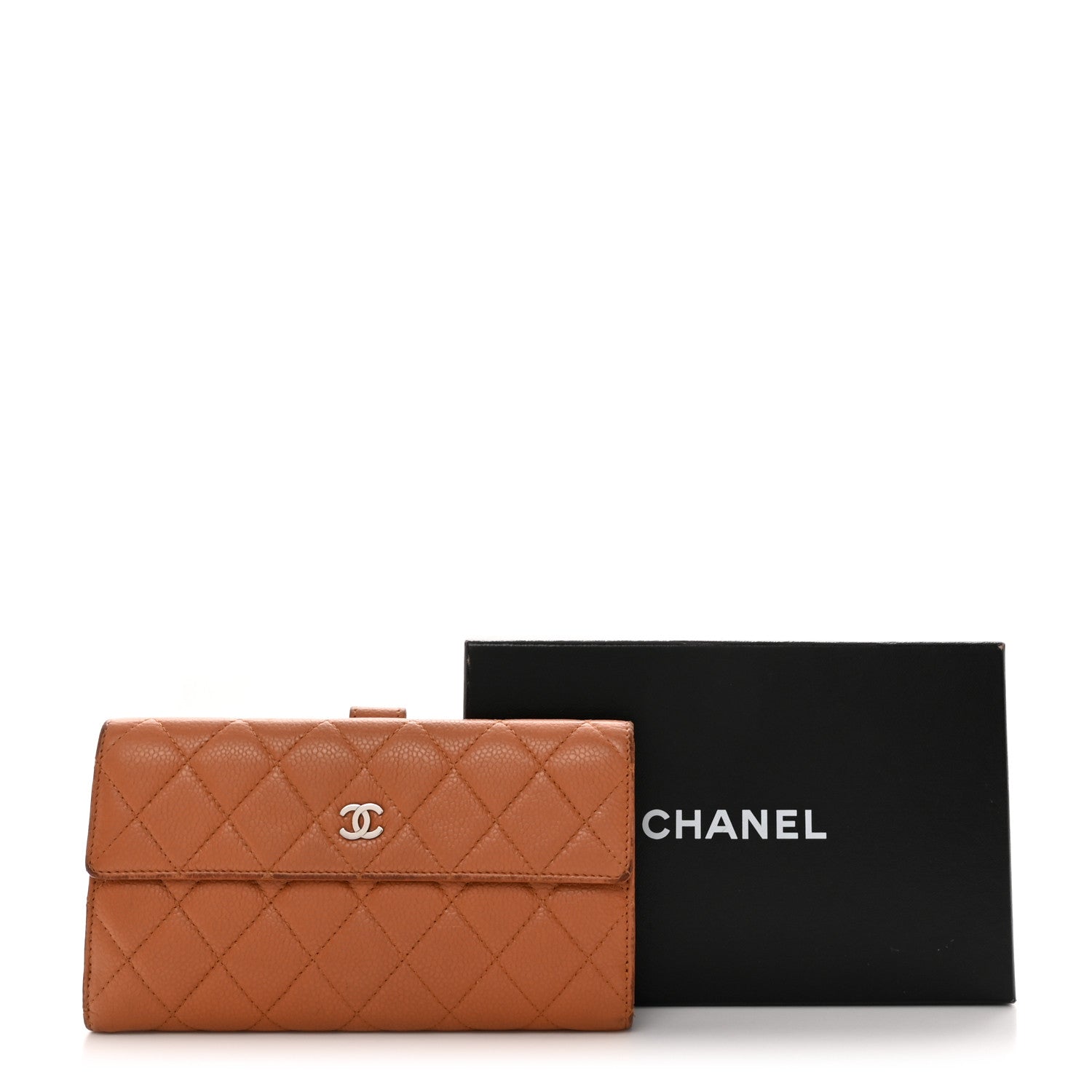 Chanel Caviar Quilted Long Flap Wallet Light Brown 14 of 14