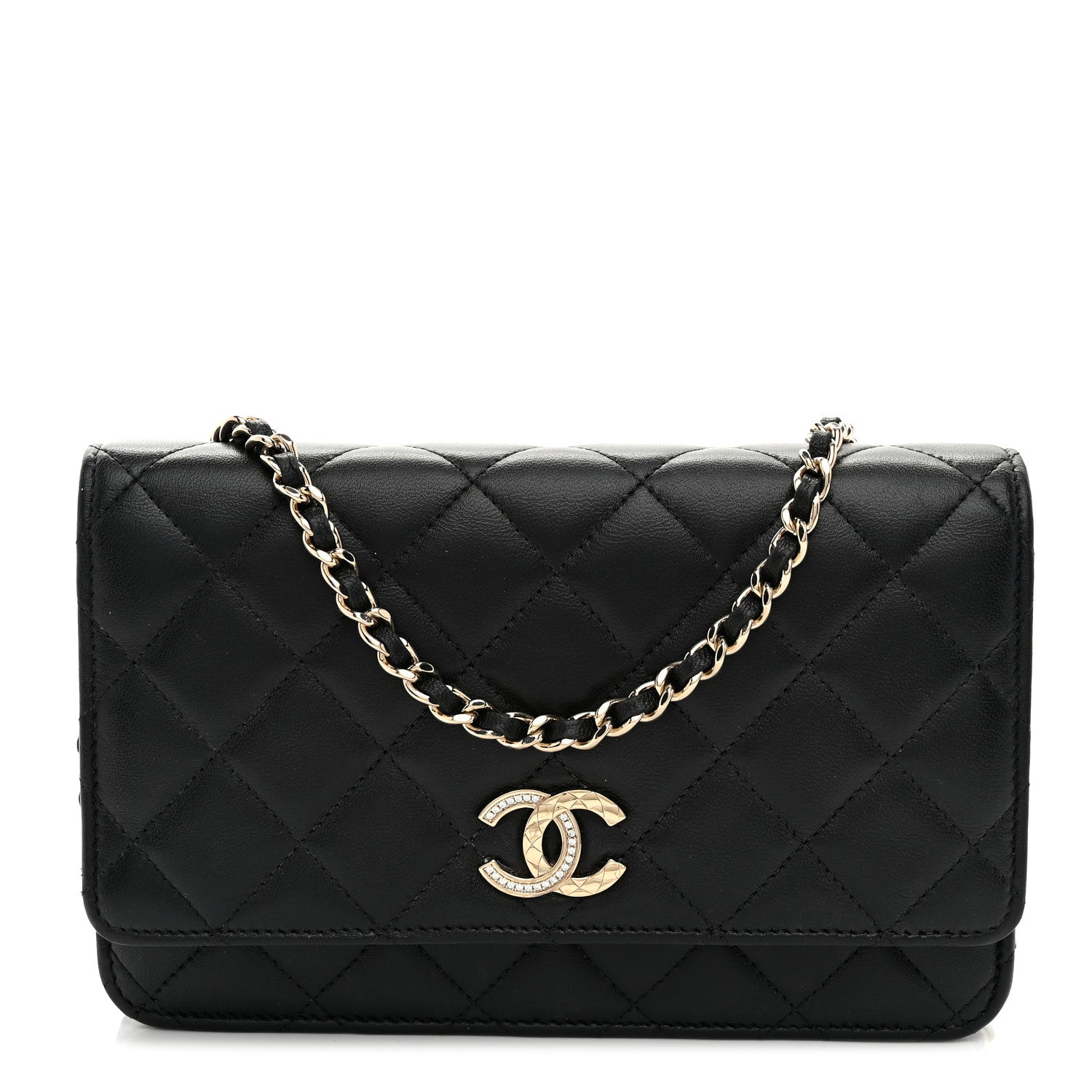 Chanel Lambskin Quilted Crystal CC Wallet On Chain WOC Black 1 of 11
