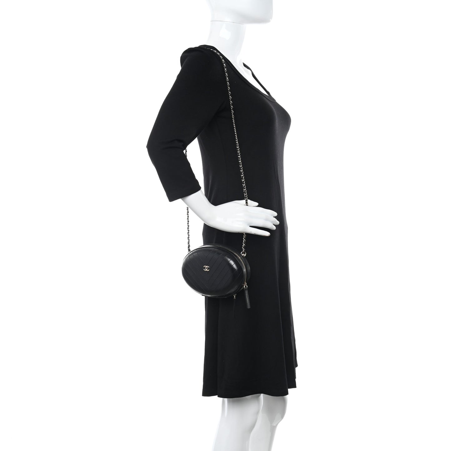 Calfskin Chevron Stitched Evening Bag Black