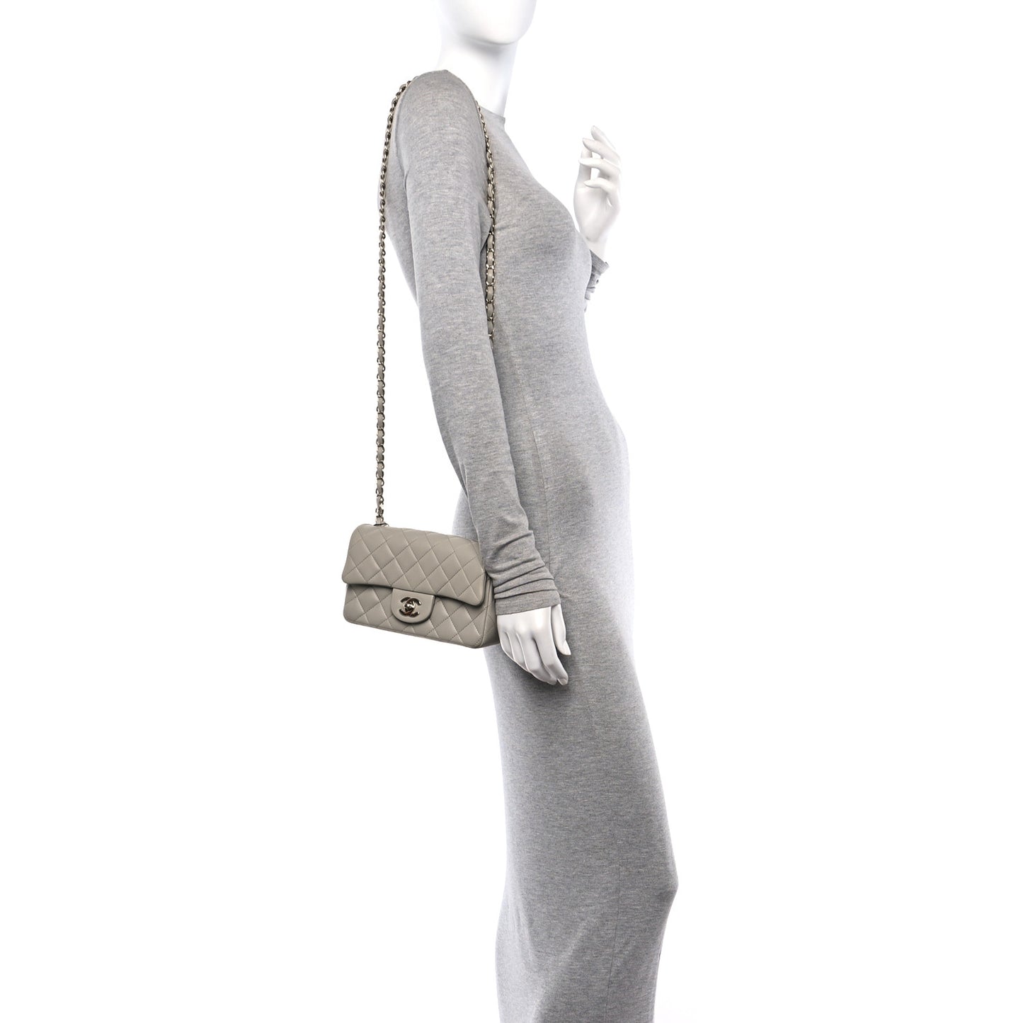 Lambskin Quilted Mini Rectangular Flap Grey