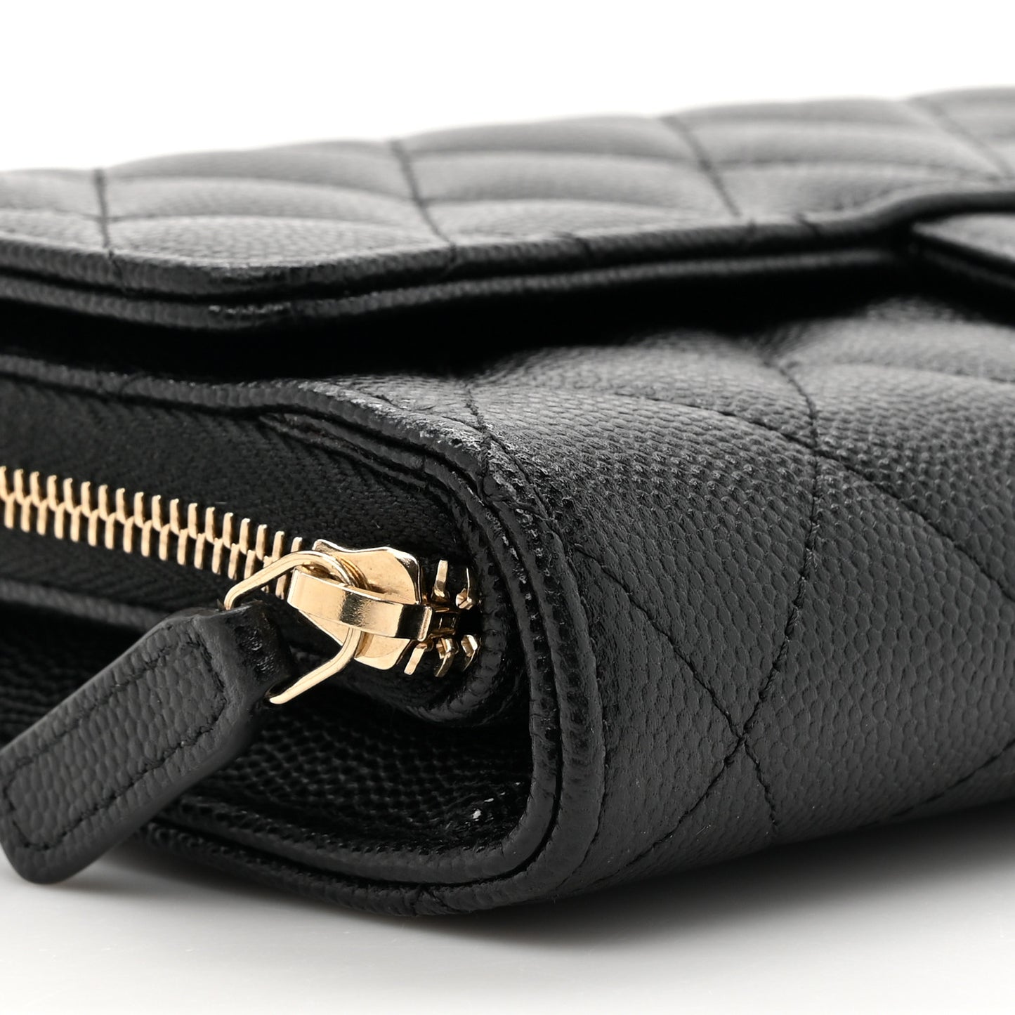 Caviar Quilted Phone Holder Wallet on Removable Chain Black