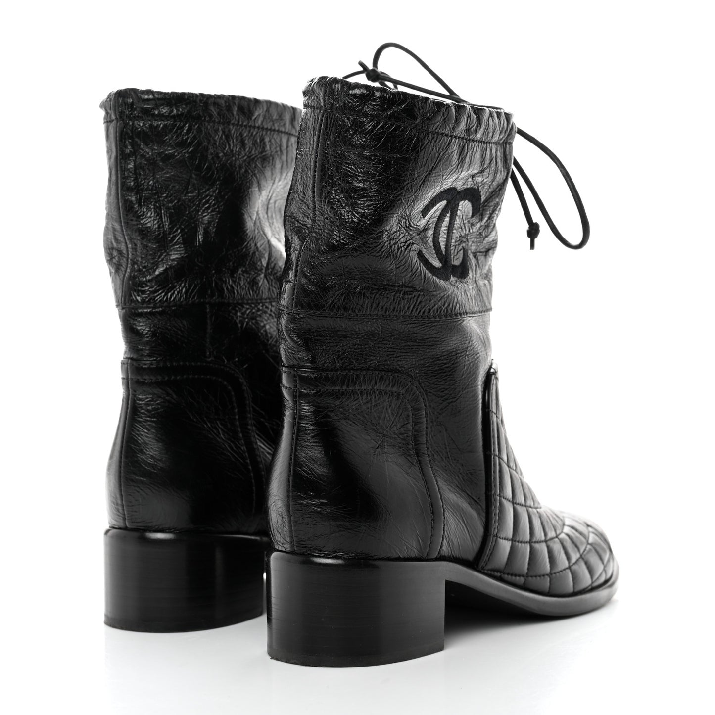 Shiny Goatskin Cap Toe Short Boots 37.5 Black