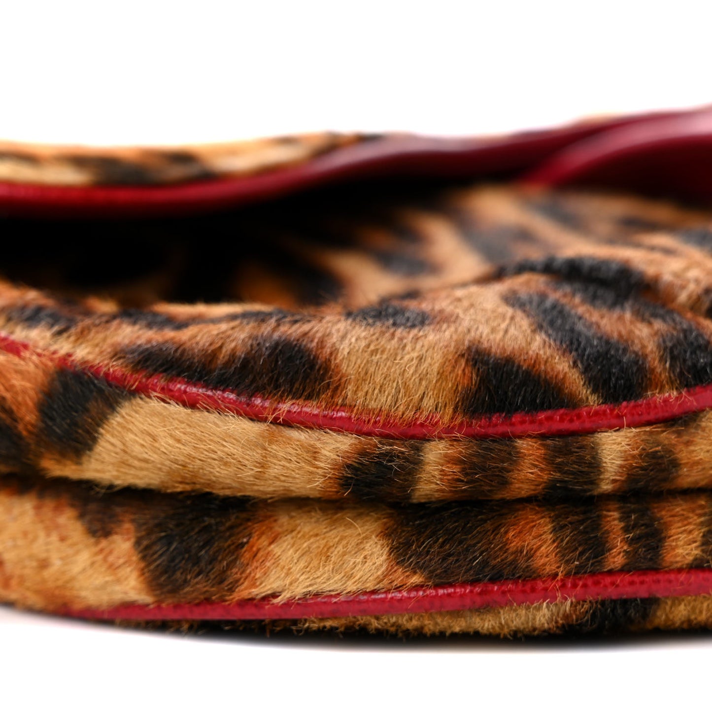 Pony Hair Leopard Saddle Bag Red