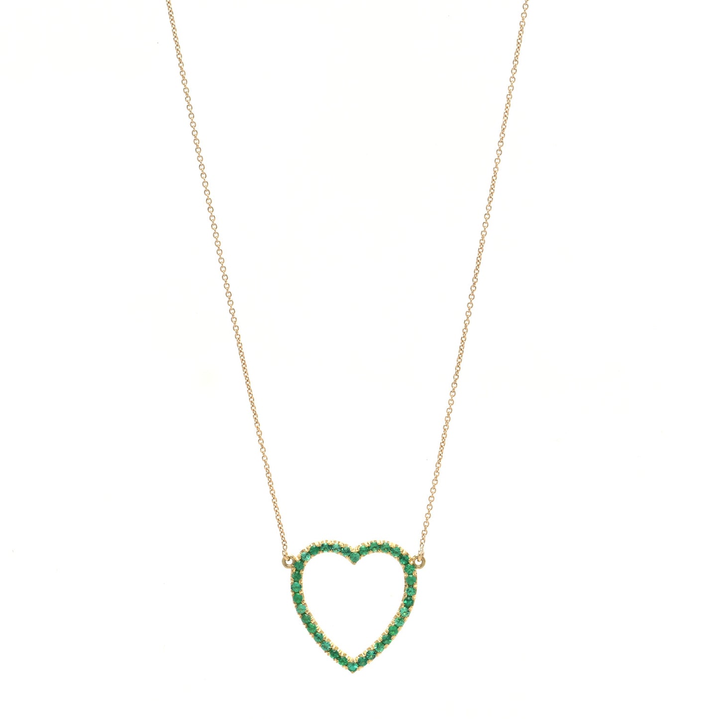18K Yellow Gold Emerald Open Heart Pendant Necklace