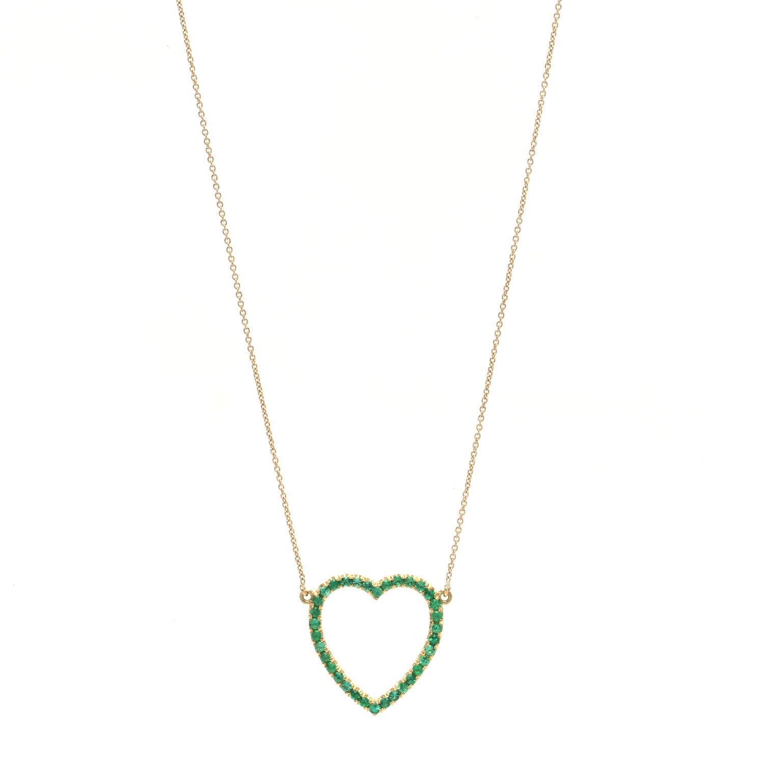 Jennifer Meyer 18K Yellow Gold Emerald Open Heart Pendant Necklace 1 of 7
