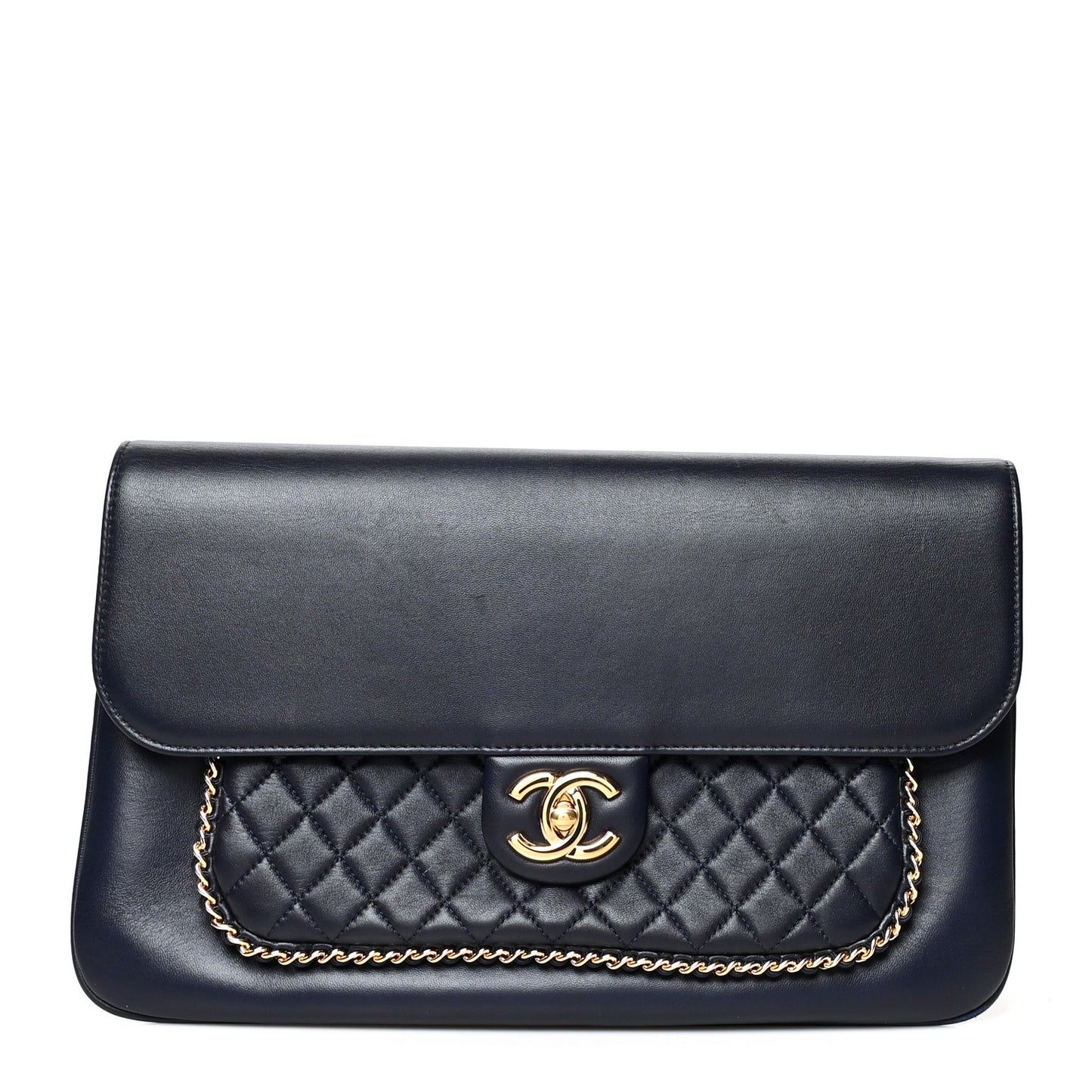 Lambskin Quilted CC Unchained Clutch Navy