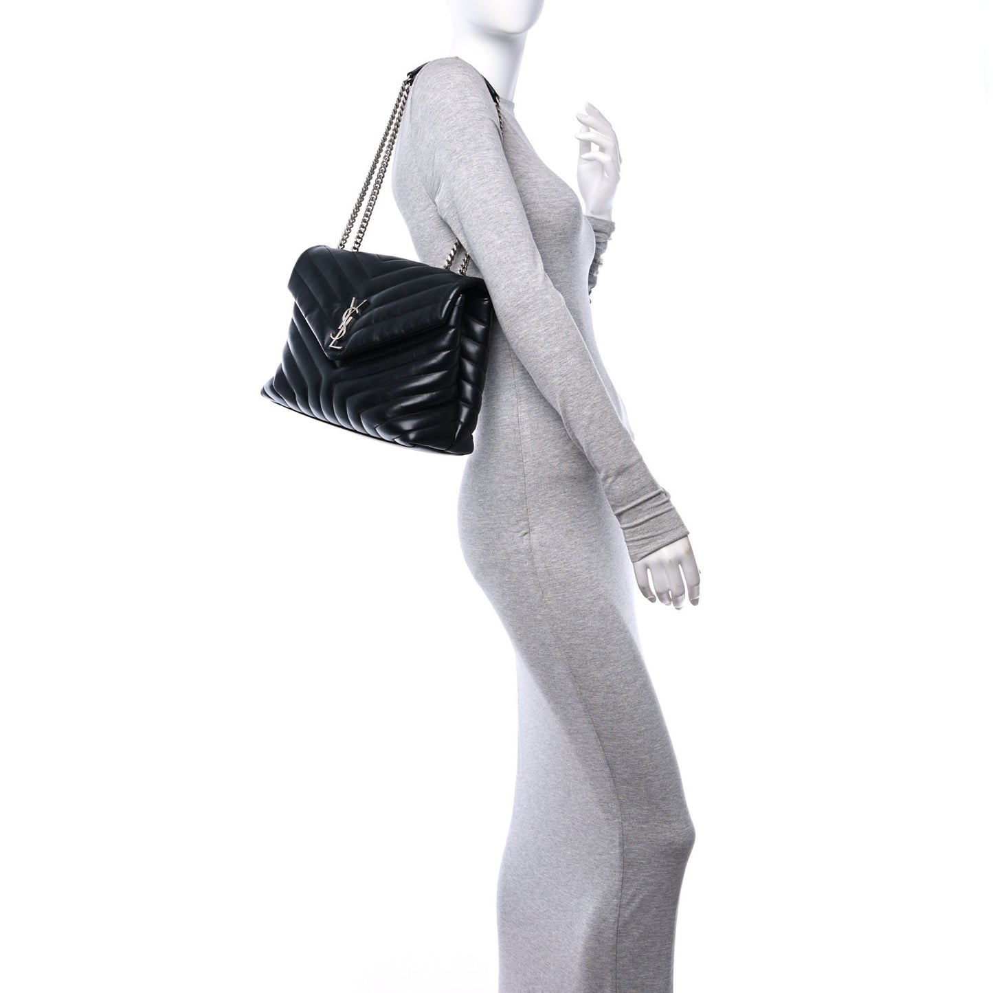 Calfskin Y Quilted Monogram Medium Loulou Chain Satchel Black