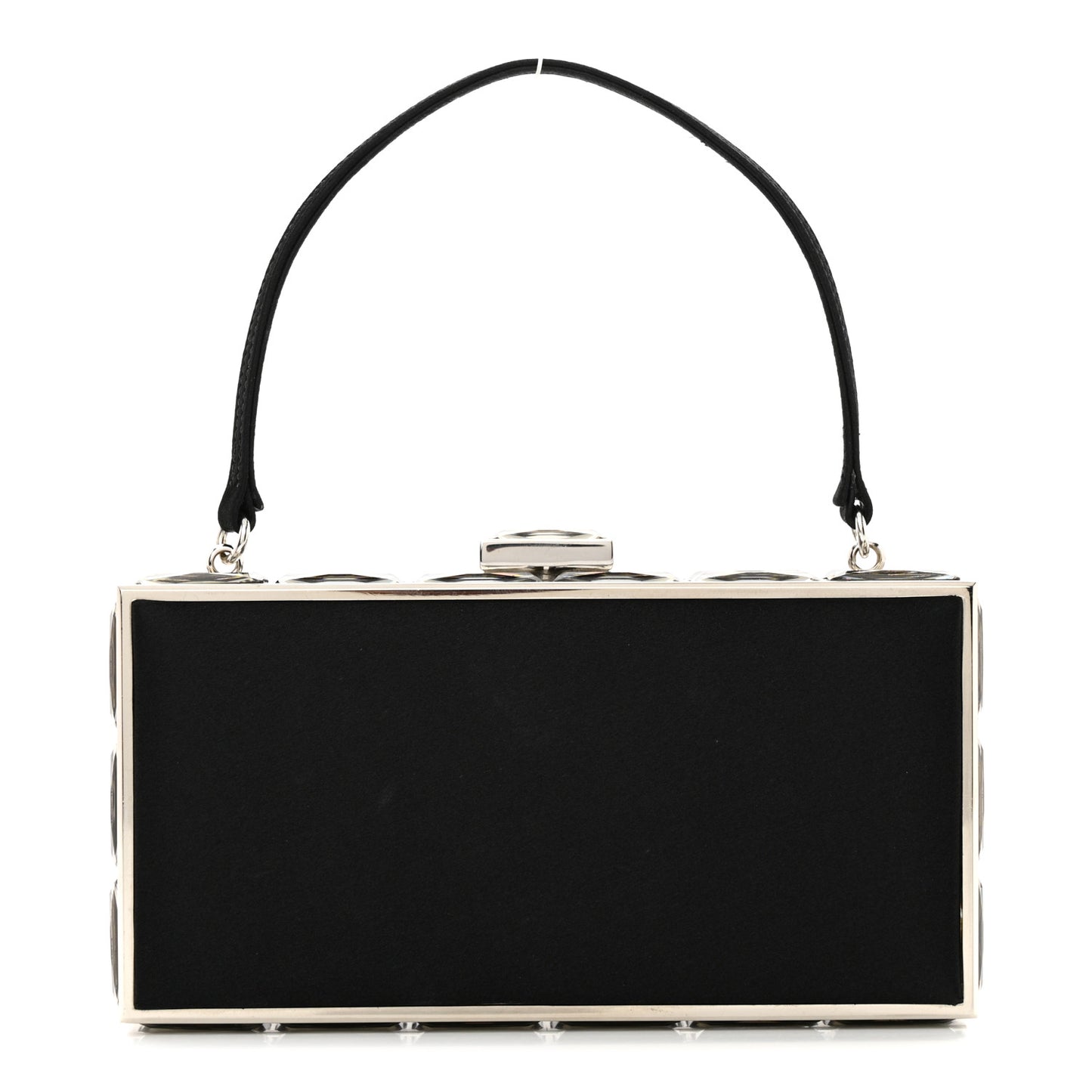 Satin Crystal Box Clutch Black Silver
