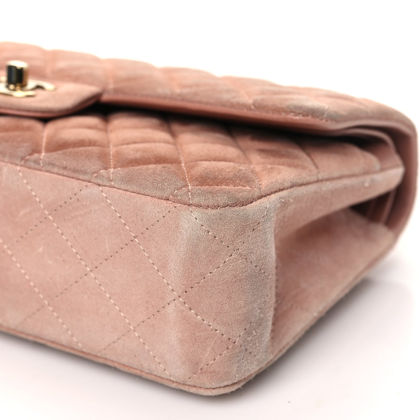 Suede Quilted Medium Double Flap Light Pink
