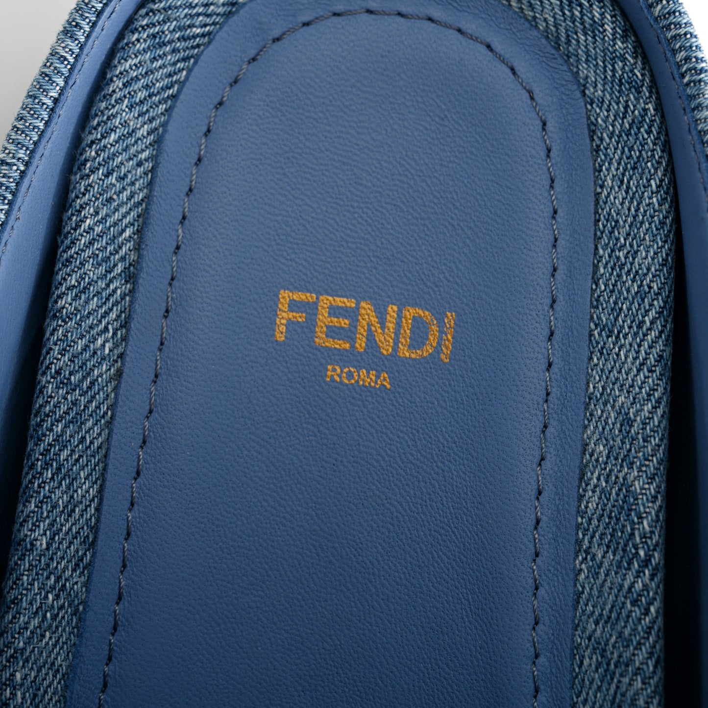 Denim Jacquard FF Womens Fendi Feel Buckled Mules 36.5 Blue