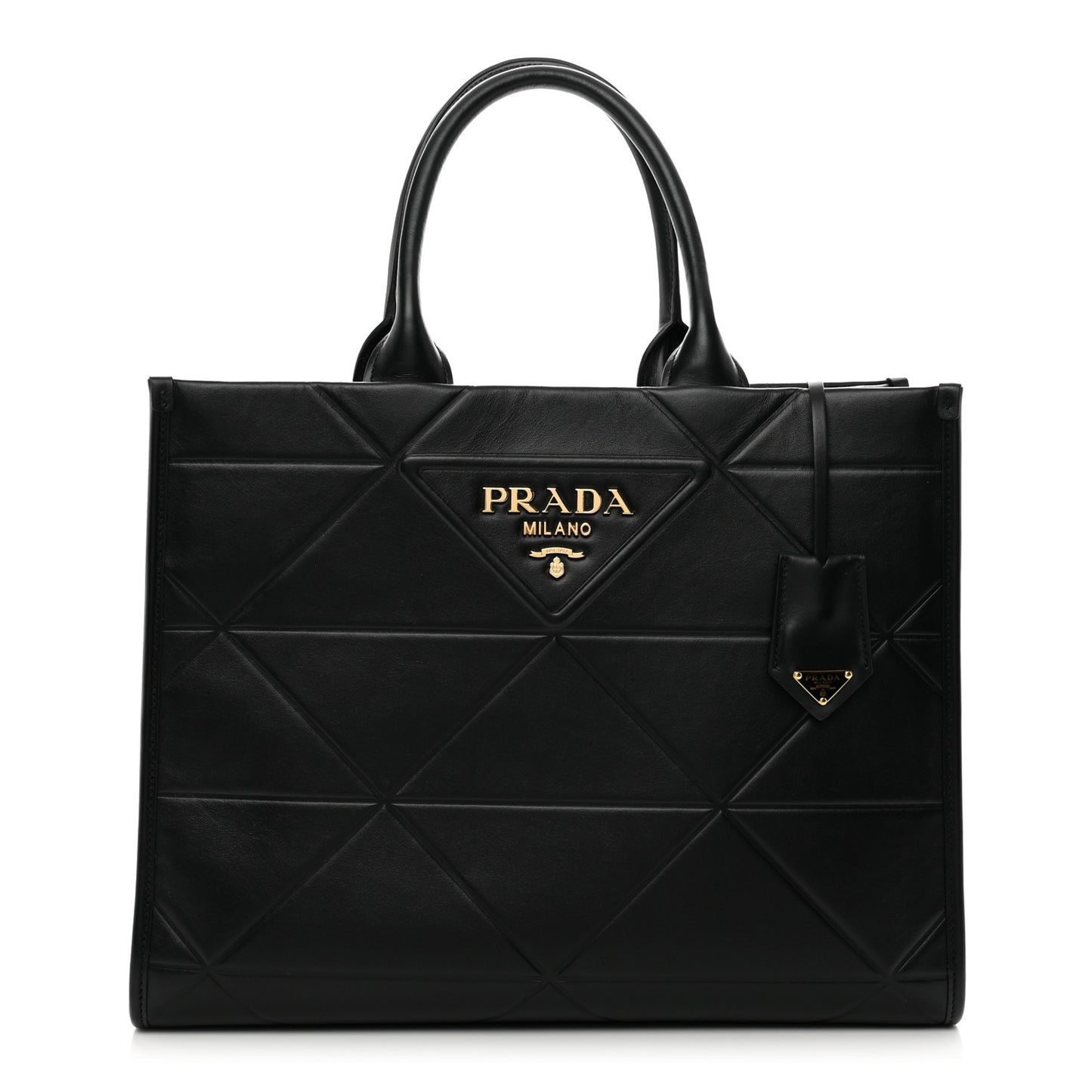 Soft Calfskin Triangolo Symbole Embossed Medium Tote Black