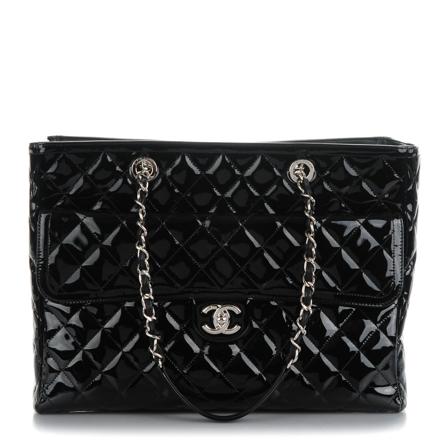 Chanel Patent Quilted Large Coco Shine Shopping Tote Black 144429
