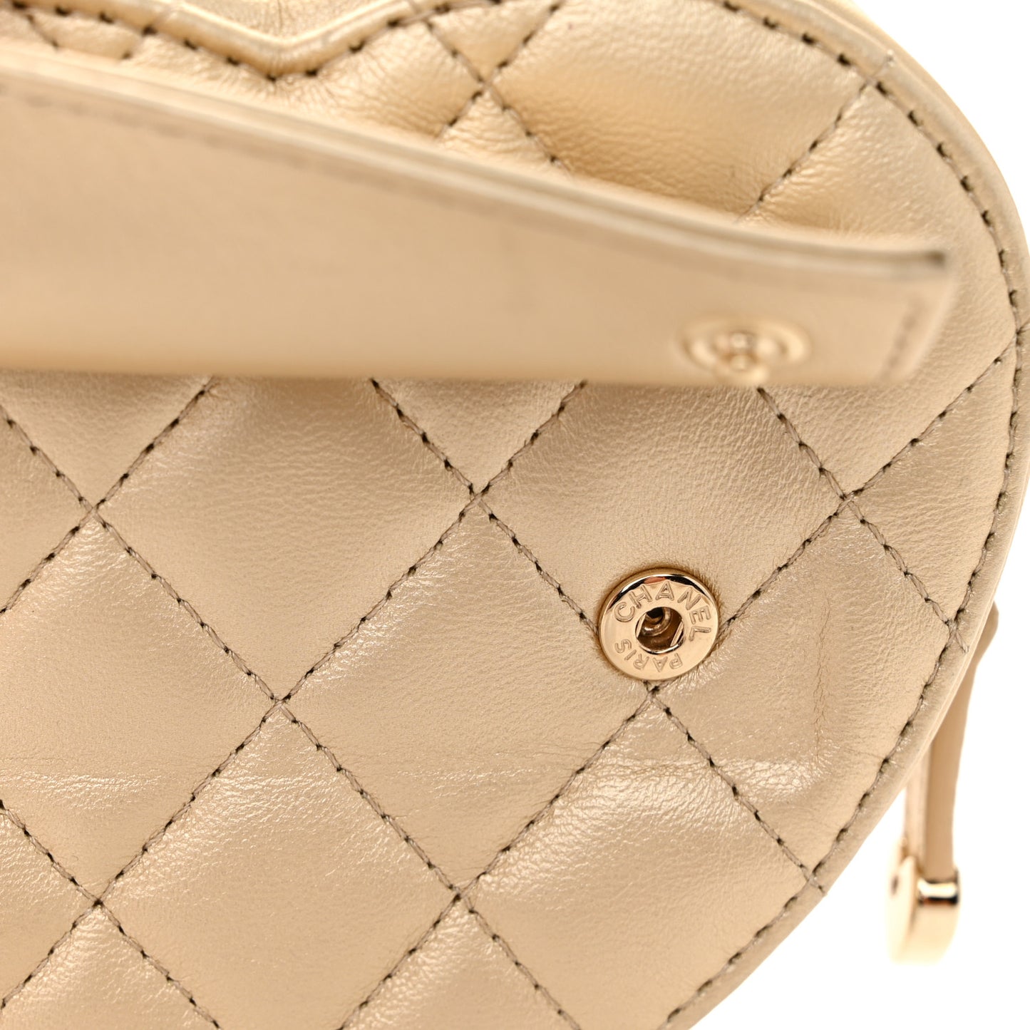 Metallic Lambskin Quilted CC In Love Heart Waist Belt Bag With Chain Gold