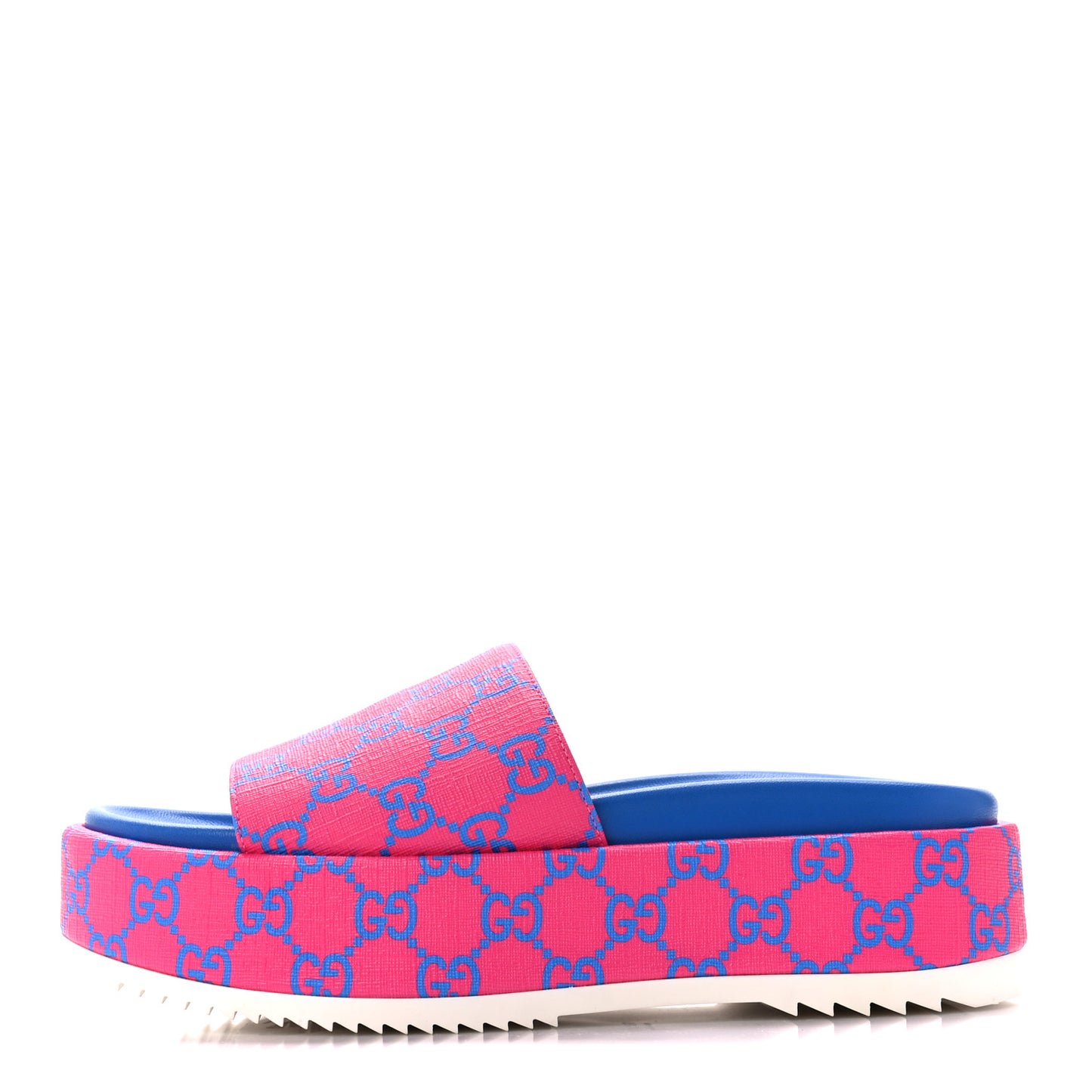 GG Supreme Joy Monogram Angelina Platform Slide Sandals 37 Fuxia Blue